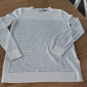Loft Petites Women's White and Gray Striped Sweater. NWOT